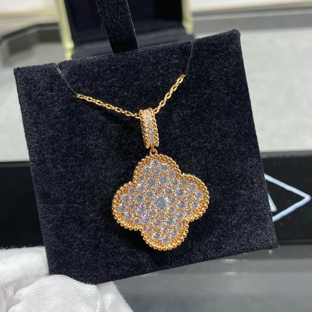 [Vellora Opalyn]CLOVER 25MM LARGE PEDANT DIAMOND PAVED LONG NECKLACE