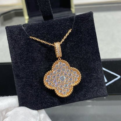 [Vellora Opalyn]CLOVER 25MM LARGE PEDANT DIAMOND PAVED LONG NECKLACE