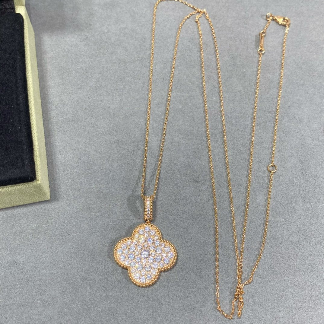 [Vellora Opalyn]CLOVER 25MM LARGE PEDANT DIAMOND PAVED LONG NECKLACE