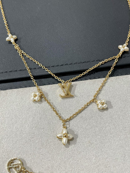 [Vellora Opalyn]FLOWERGRAM GOLD MOP DOUBLE ROW NECKLACE
