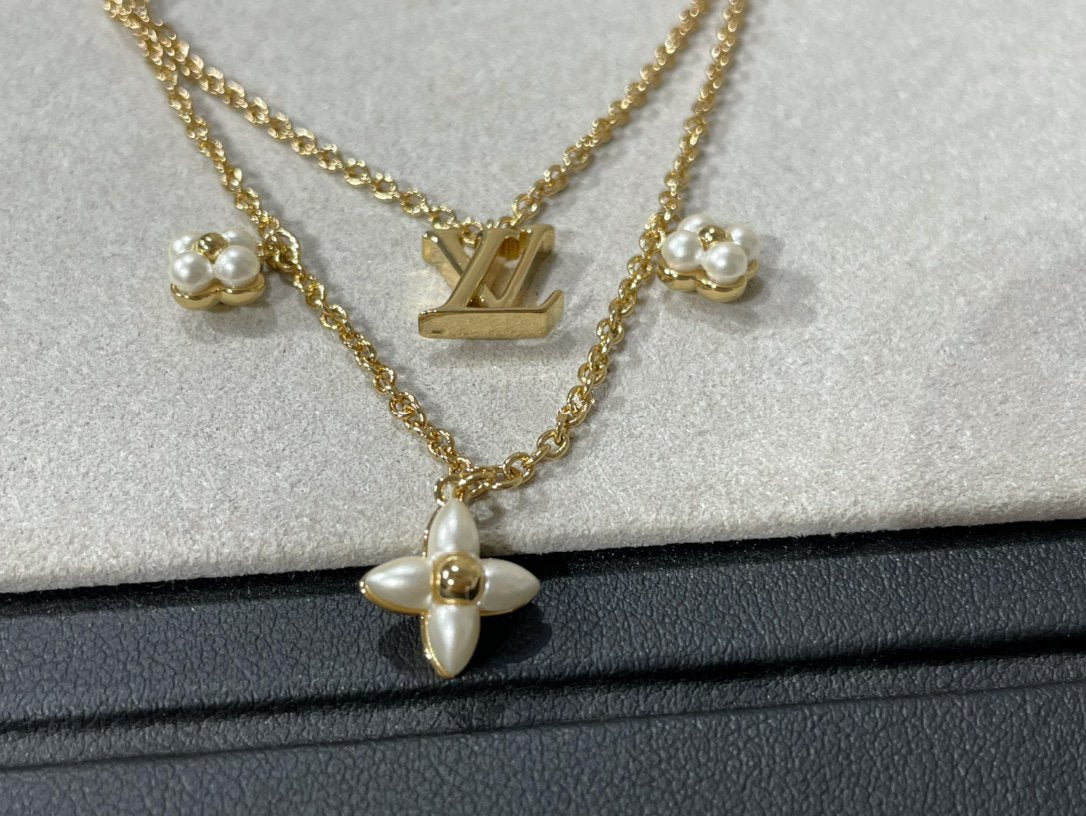 [Vellora Opalyn]FLOWERGRAM GOLD MOP DOUBLE ROW NECKLACE