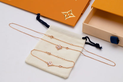 [Vellora Opalyn]STAR PINK MOP 1 DIAMOND PINK GOLD NECKLACE