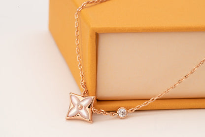 [Vellora Opalyn]STAR PINK MOP 1 DIAMOND PINK GOLD NECKLACE