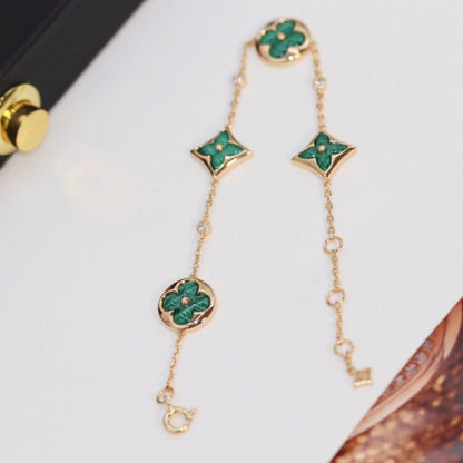 [Vellora Opalyn]STAR AND SUN 4 MOTIF PINK GOLD MALACHITE BRACELET