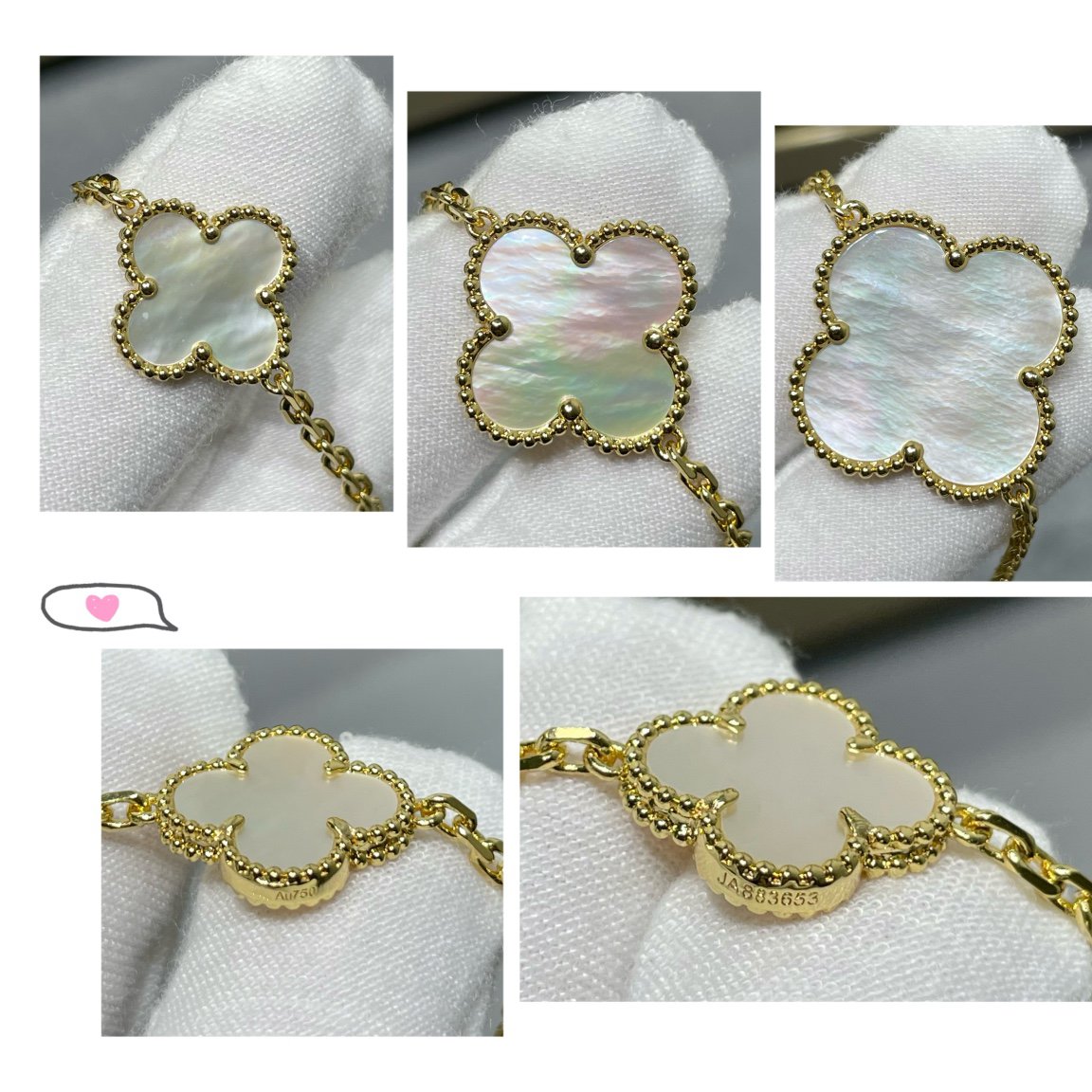[Vellora Opalyn]CLOVER 16 MOTIF WHITE MOP GOLD NECKLACE