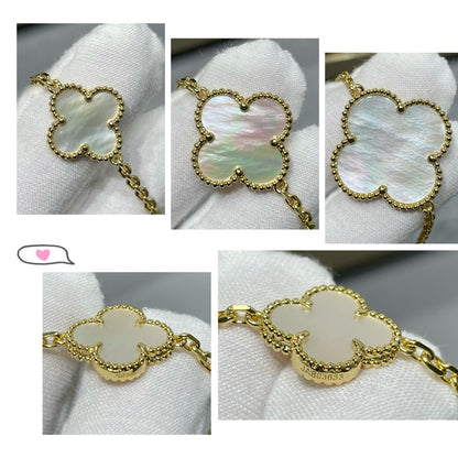 [Vellora Opalyn]CLOVER 16 MOTIF WHITE MOP GOLD NECKLACE