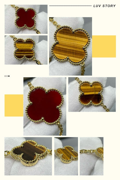 [Vellora Opalyn]CLOVER 16 MOTIF CARNELIAN TIGER EYE ROSE GOLD NECKLACE