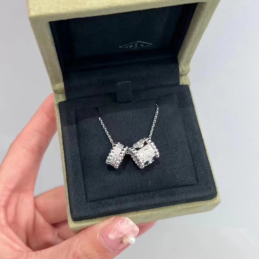 [Vellora Opalyn]PERLEE DOUBLE PENDANT SILVER DIAMOND NECKLACE