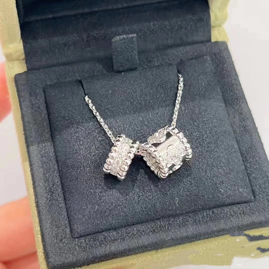 [Vellora Opalyn]PERLEE DOUBLE PENDANT SILVER DIAMOND NECKLACE