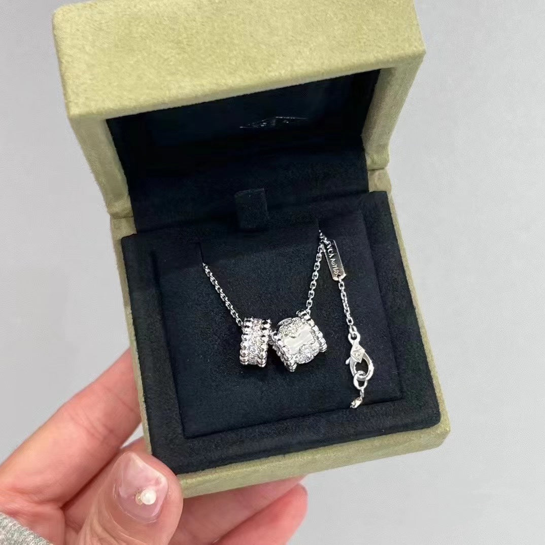 [Vellora Opalyn]PERLEE DOUBLE PENDANT SILVER DIAMOND NECKLACE