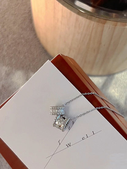 [Vellora Opalyn]PERLEE DOUBLE PENDANT SILVER DIAMOND NECKLACE