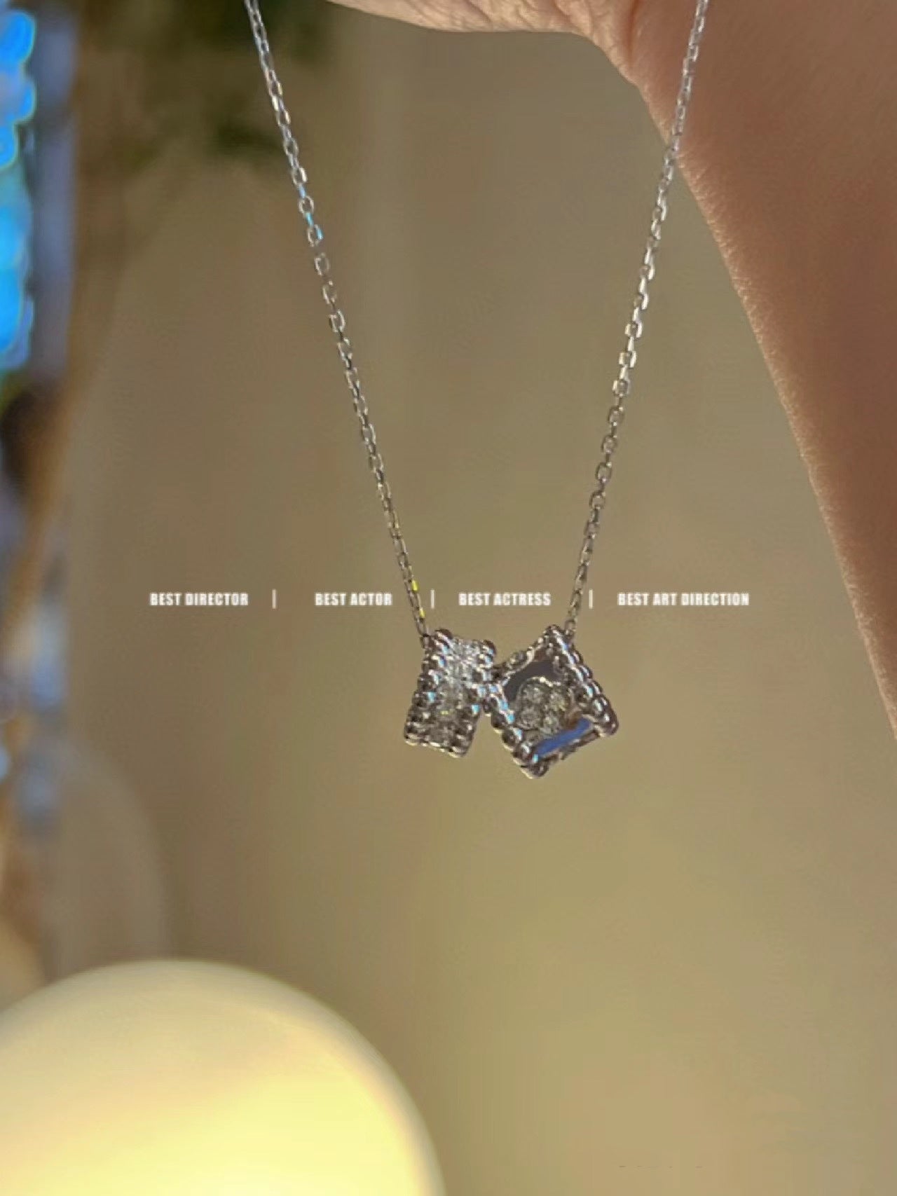 [Vellora Opalyn]PERLEE DOUBLE PENDANT SILVER DIAMOND NECKLACE