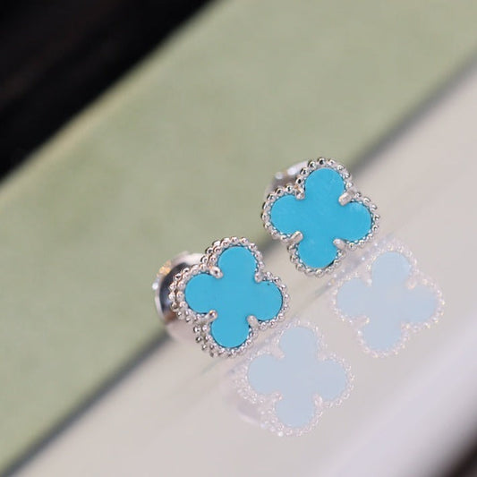 [Vellora Opalyn]CLOVER MINI TURQUOISE SILVER STUD EARRINGS