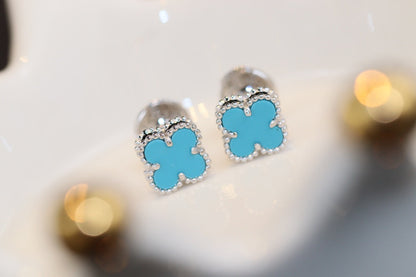 [Vellora Opalyn]CLOVER MINI TURQUOISE SILVER STUD EARRINGS