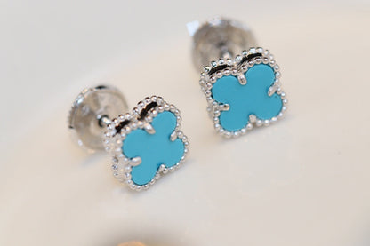 [Vellora Opalyn]CLOVER MINI TURQUOISE SILVER STUD EARRINGS