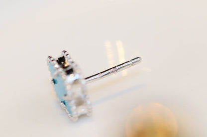 [Vellora Opalyn]CLOVER MINI TURQUOISE SILVER STUD EARRINGS