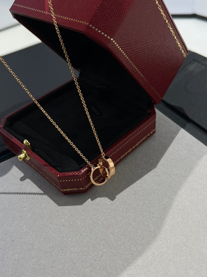 [Vellora Opalyn]LOVE NECKLACE DOUBLE RING PINK GOLD