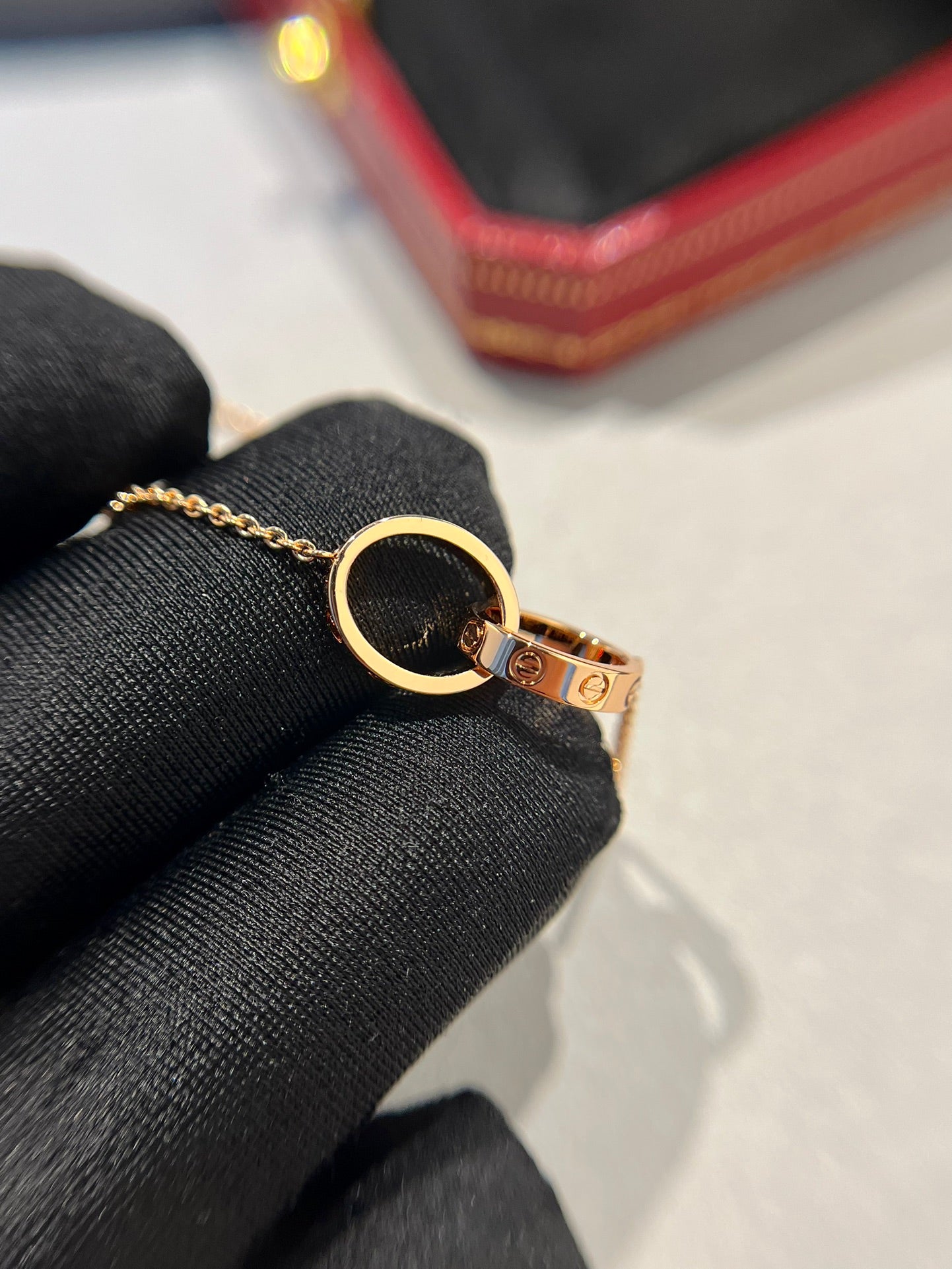[Vellora Opalyn]LOVE NECKLACE DOUBLE RING PINK GOLD