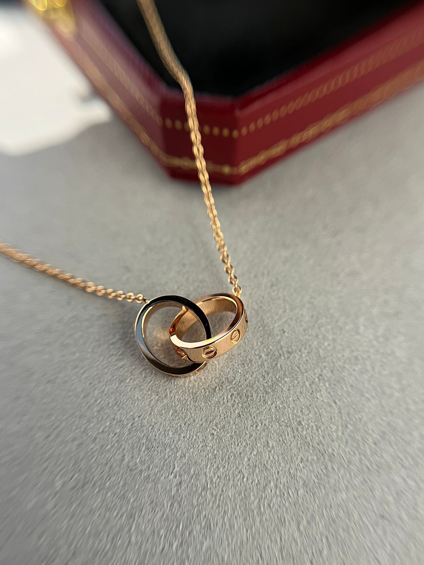 [Vellora Opalyn]LOVE NECKLACE DOUBLE RING PINK GOLD