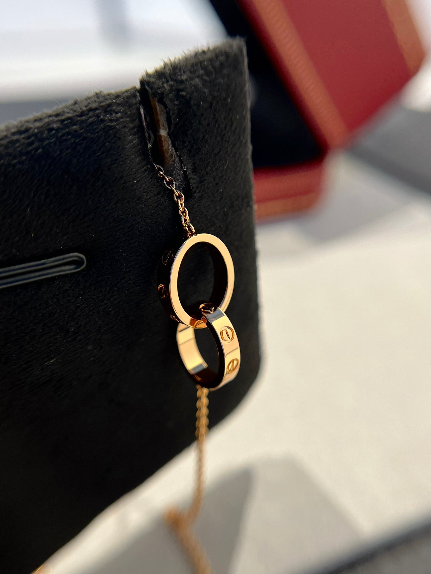 [Vellora Opalyn]LOVE NECKLACE DOUBLE RING PINK GOLD