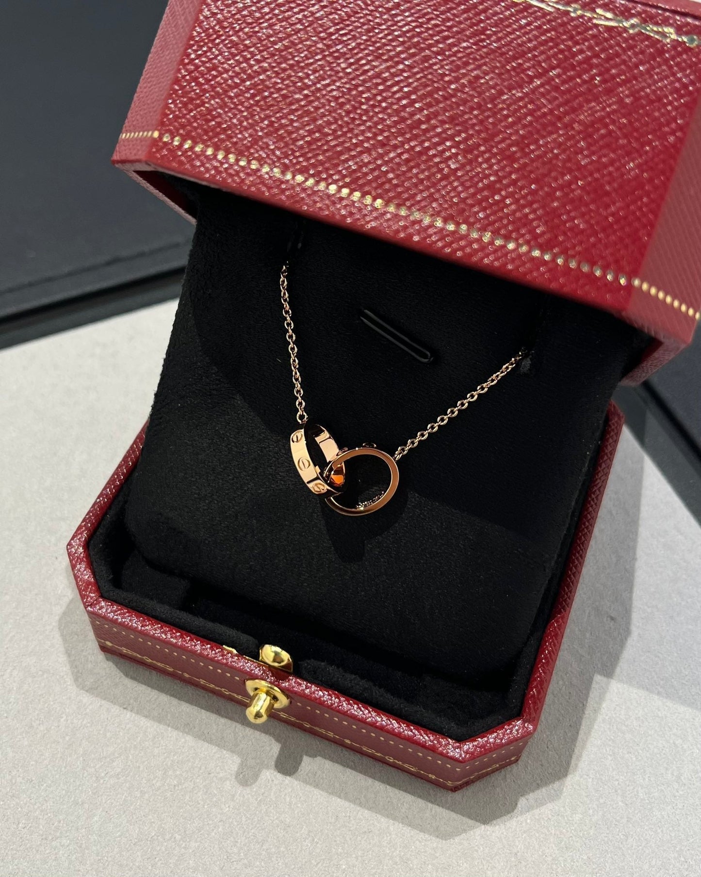 [Vellora Opalyn]LOVE NECKLACE DOUBLE RING PINK GOLD
