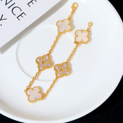 [Vellora Opalyn]CLOVER BRACELET 5 MOTIF WHITE MOP DIAMOND