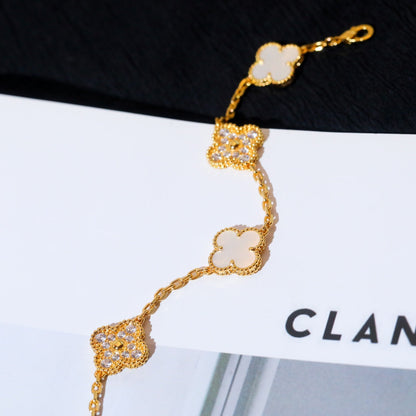 [Vellora Opalyn]CLOVER BRACELET 5 MOTIF WHITE MOP DIAMOND