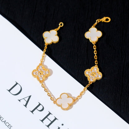 [Vellora Opalyn]CLOVER BRACELET 5 MOTIF WHITE MOP DIAMOND