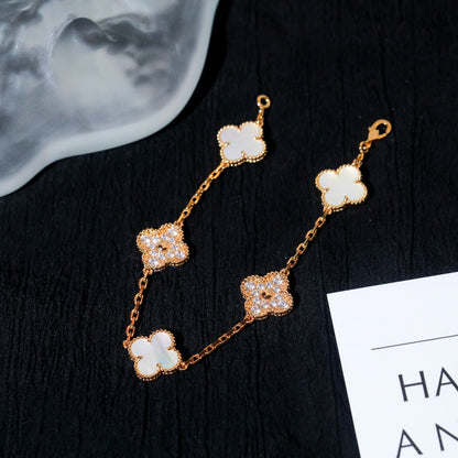 [Vellora Opalyn]CLOVER BRACELET 5 MOTIF WHITE MOP DIAMOND