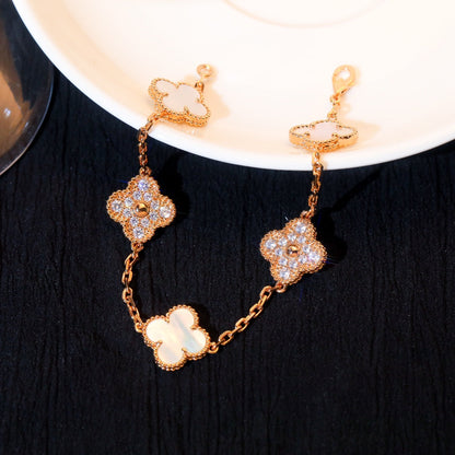[Vellora Opalyn]CLOVER BRACELET 5 MOTIF WHITE MOP DIAMOND