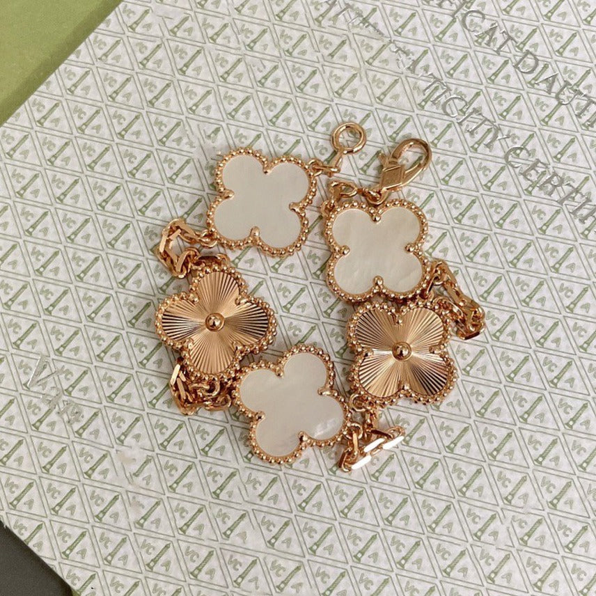 [Vellora Opalyn]CLOVER BRACELET 5 MOTIF WHITE MOP PINK GOLD