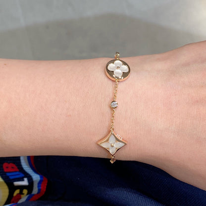[Vellora Opalyn]STAR AND SUN 4 MOTIF WHITE MOP PINK GOLD BRACELET