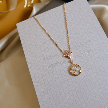 [Vellora Opalyn]STAR AND SUN WHITE MOP 2 MOTIF PINK GOLD NECKLACE