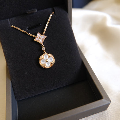 [Vellora Opalyn]STAR AND SUN WHITE MOP 2 MOTIF PINK GOLD NECKLACE