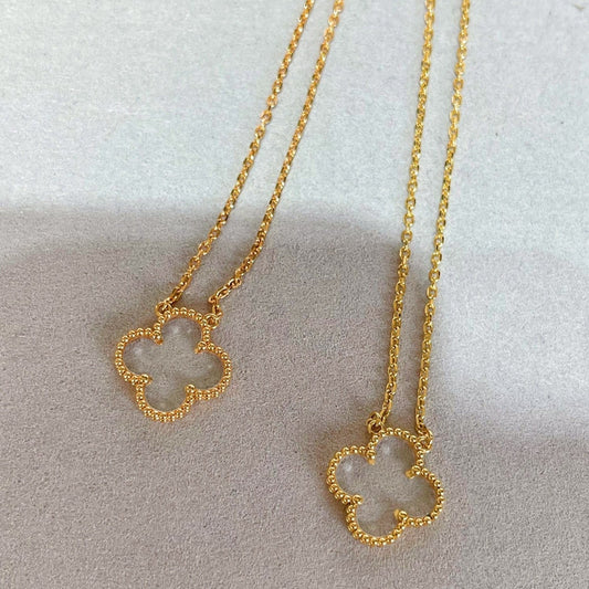 [Vellora Opalyn]CLOVER ROCK CRYSTAL ROSE GOLD NECKLACE