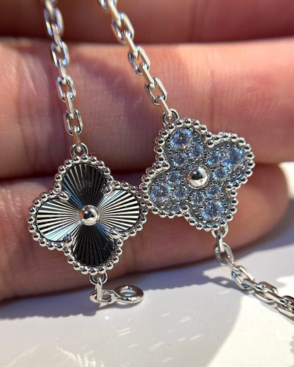 [Vellora Opalyn]CLOVER 5 MOTIF SILVER DIAMOND BRACELET