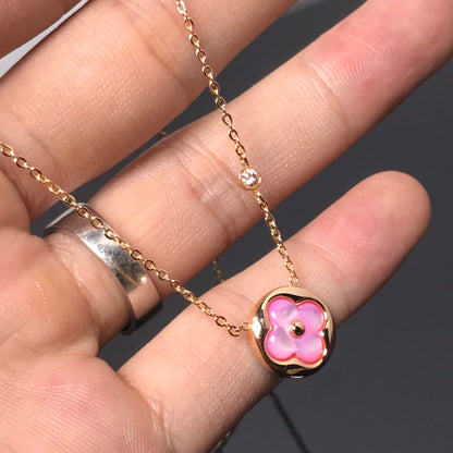 [Vellora Opalyn]COLOR BLOSSOM PINK MOP SUN GOLD NECKLACE