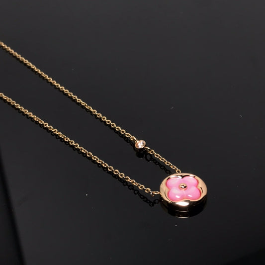 [Vellora Opalyn]COLOR BLOSSOM PINK MOP SUN GOLD NECKLACE