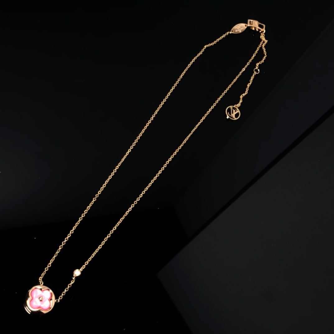 [Vellora Opalyn]COLOR BLOSSOM PINK MOP SUN GOLD NECKLACE