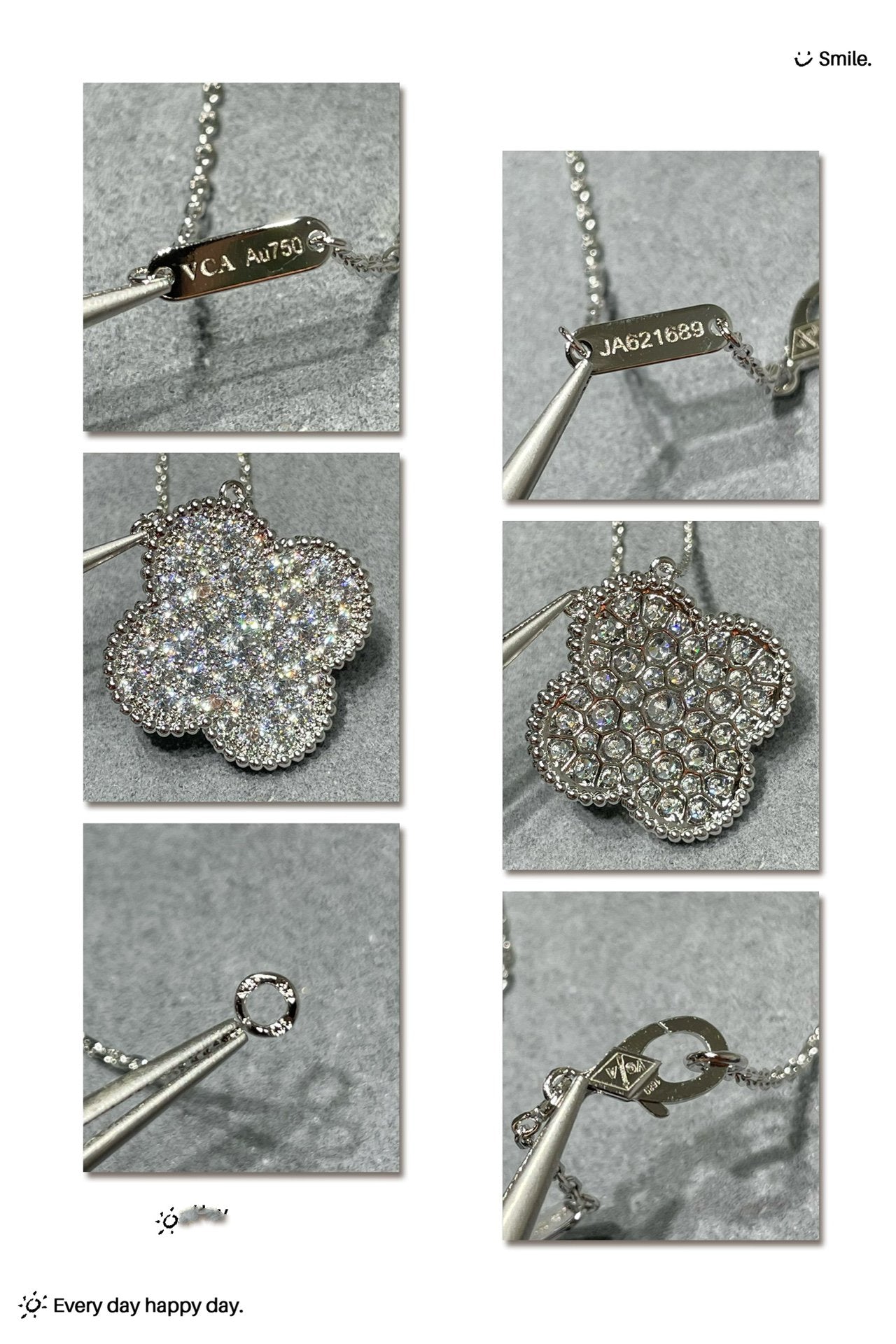 [Vellora Opalyn]CLOVER 25MM LARGE PENDANT DIAMOND PAVED SILVER NECKLACE
