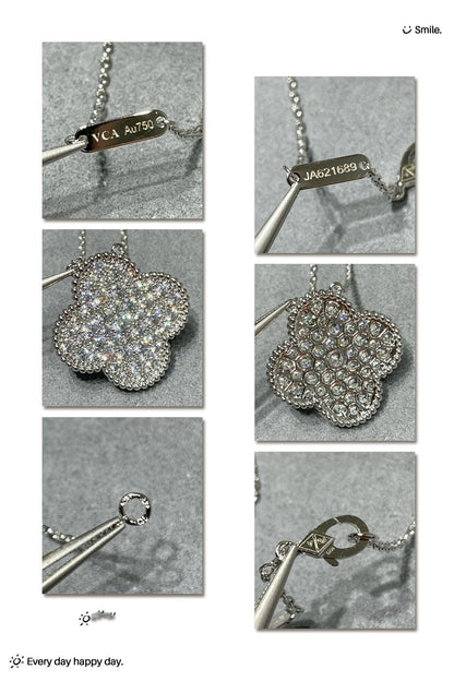 [Vellora Opalyn]CLOVER 25MM LARGE PENDANT DIAMOND PAVED SILVER NECKLACE