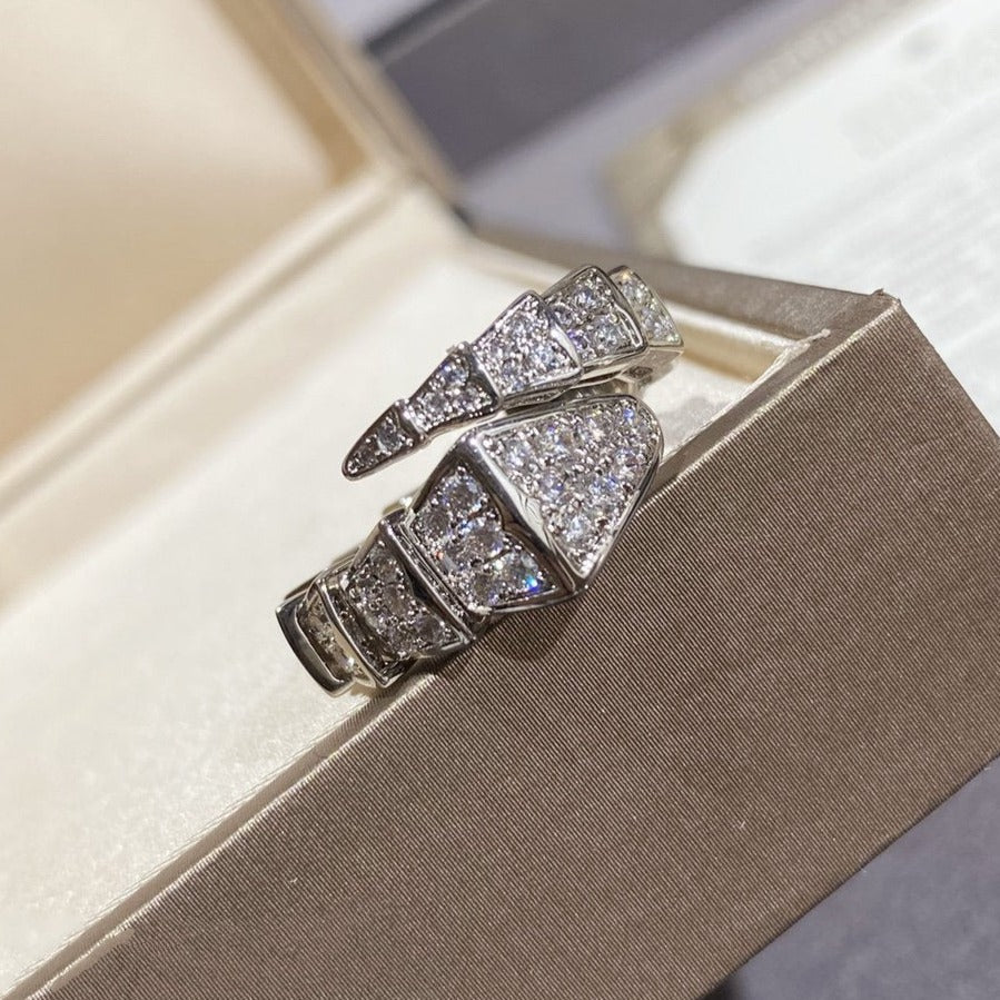 [Vellora Opalyn]SERPENTI LARGE RING SILVER DIAMOND PAVED