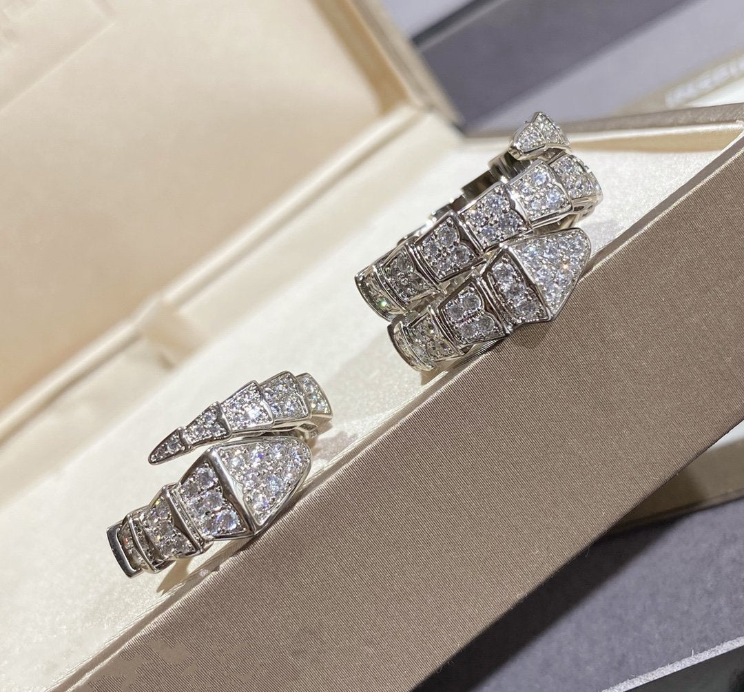 [Vellora Opalyn]SERPENTI LARGE RING SILVER DIAMOND PAVED
