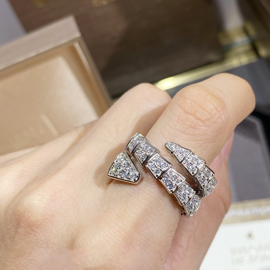 [Vellora Opalyn]SERPENTI DOUBLE RING SILVER DIAMOND PAVED