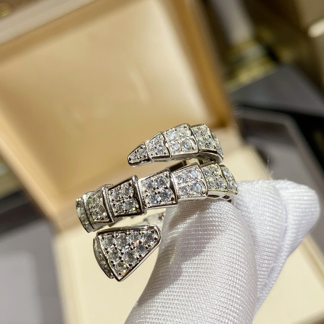 [Vellora Opalyn]SERPENTI DOUBLE RING SILVER DIAMOND PAVED