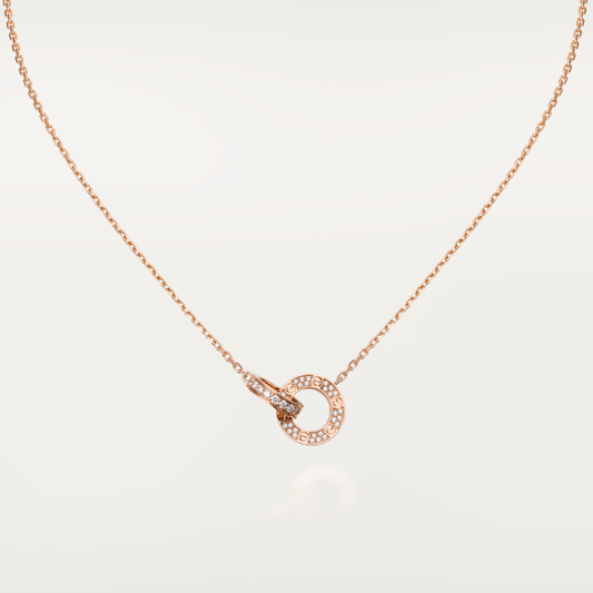 [Vellora Opalyn]LOVE 7.6MM NECKLACE ROSE GOLD AND SILVER  FULL DIAMOND