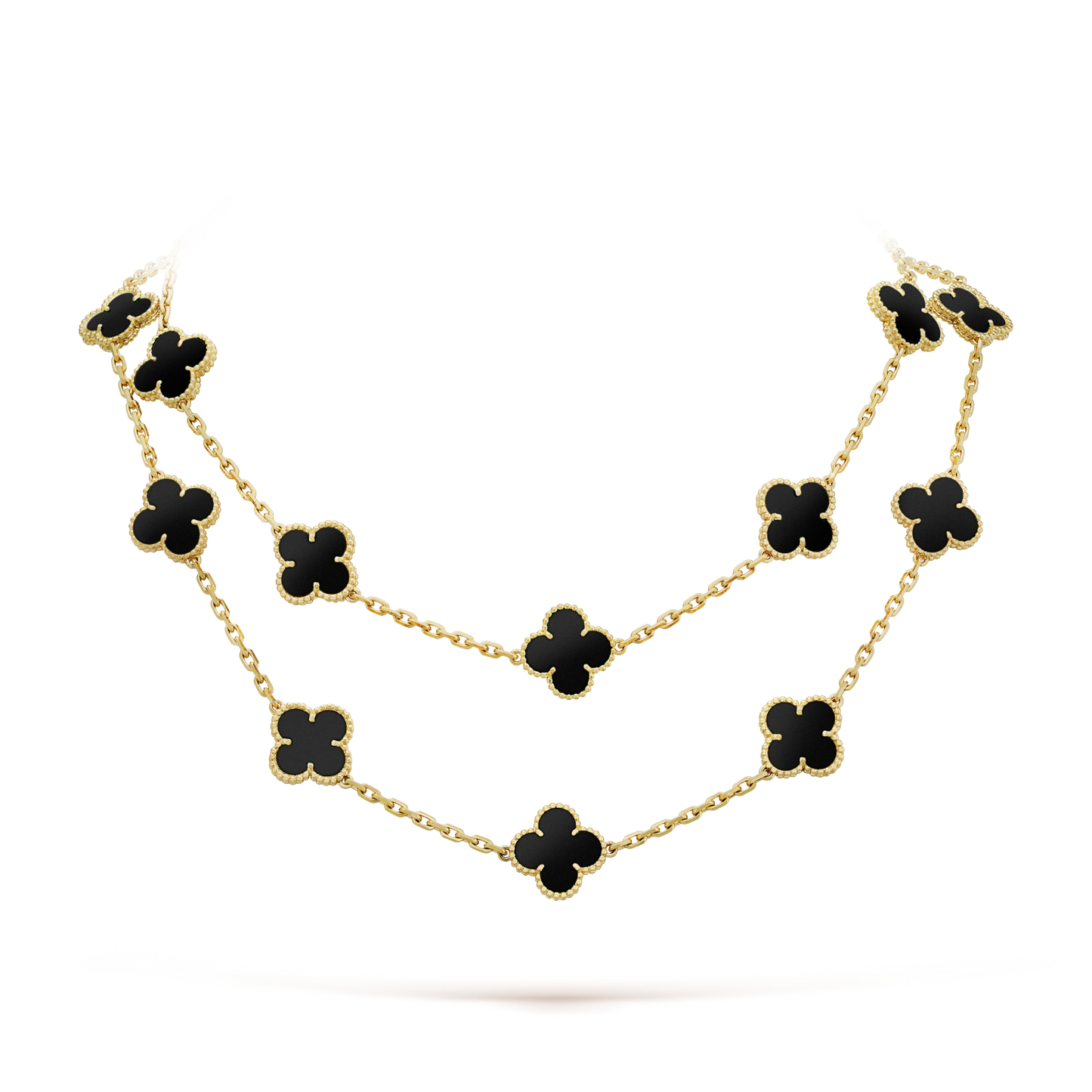 [Vellora Opalyn]CLOVER 20 MOTIFS ONYX NECKLACE