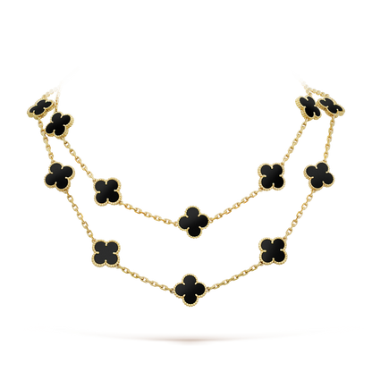 [Vellora Opalyn]CLOVER 20 MOTIFS ONYX NECKLACE