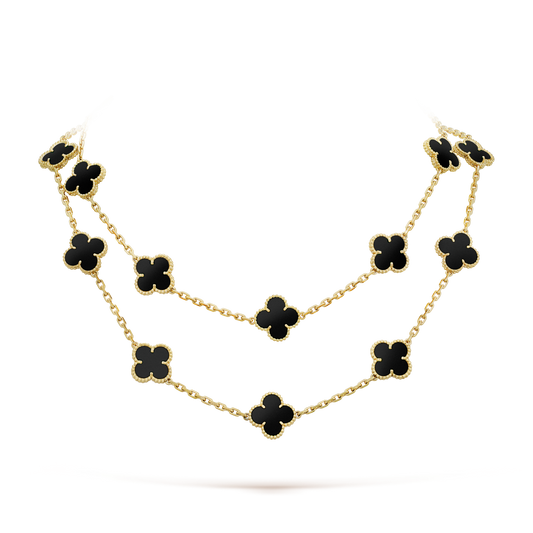 [Vellora Opalyn]CLOVER 20 MOTIFS ONYX NECKLACE