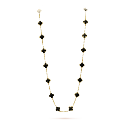 [Vellora Opalyn]CLOVER 20 MOTIFS ONYX NECKLACE